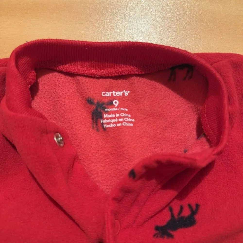 Carters Reindeer Pajama Baby 9 Months Red Footie PJ One Piece Warm Sleepwear